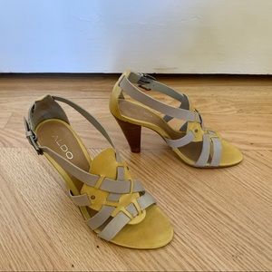 Also Gray and Yellow Combo Leather Heel Sandals
